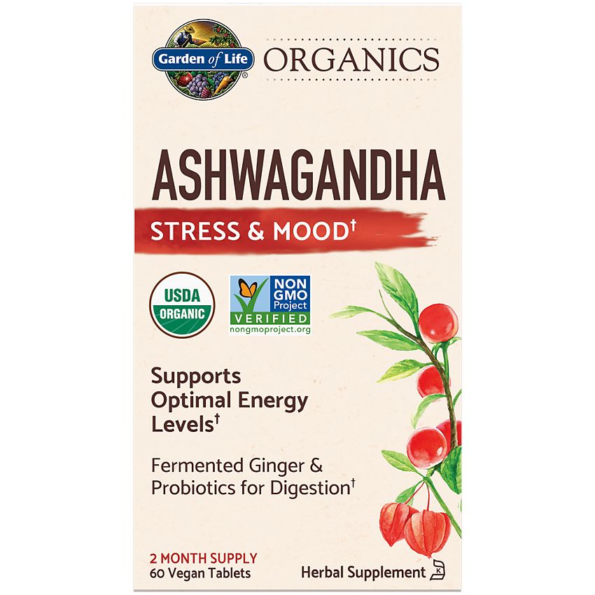 Garden of Life Organics Ashwagandha for Stress & Mood (60 Vegan Tablets)