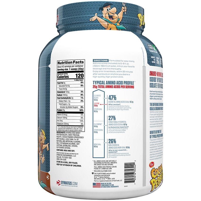 Dymatize Nutrition|ISO100 Hydrolyzed 100% Whey Protein Isolate|Cocoa Pebbles-(3 Lbs. / 43 Servings)