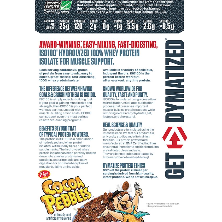 Dymatize Nutrition|ISO100 Hydrolyzed 100% Whey Protein Isolate|Cocoa Pebbles-(3 Lbs. / 43 Servings)