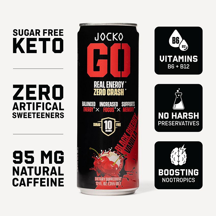 JOCKO FUEL-Discipline GO Energy Drink| Physical & Cognitive Support|Black Cherry Vanilla-(12 Drinks)