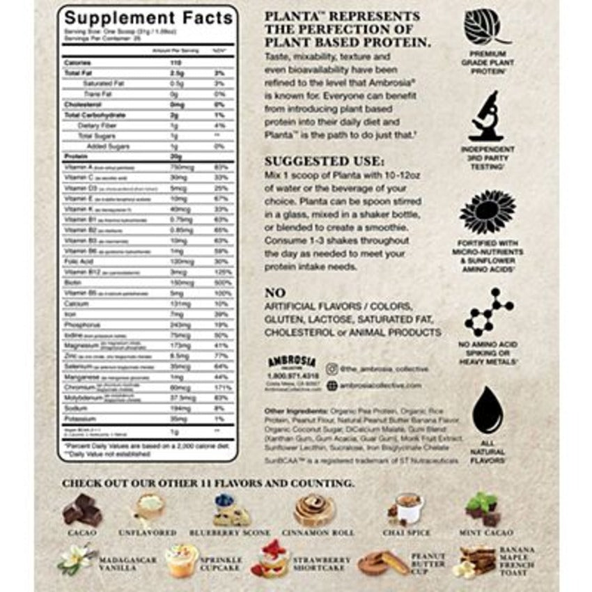 Ambrosia Collective Planta Plant Protein|Peanut Butter Banana|1.71 lbs./25 Servings|