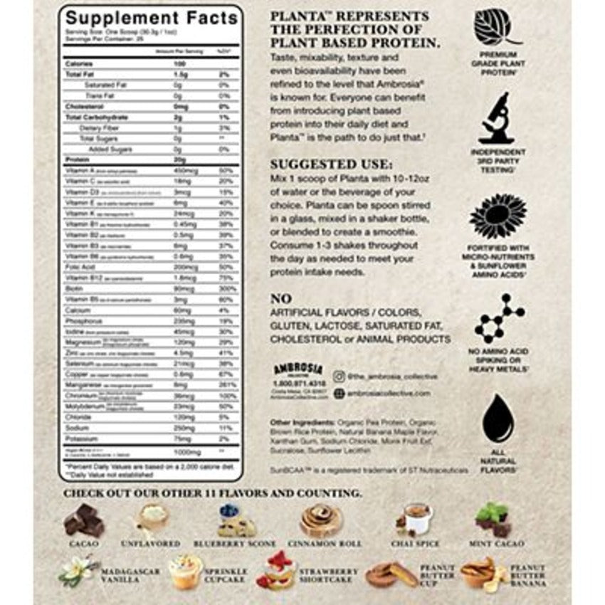 Ambrosia Collective Planta Plant Protein|Banana Maple French Toast|1.67 lbs./25 Servings