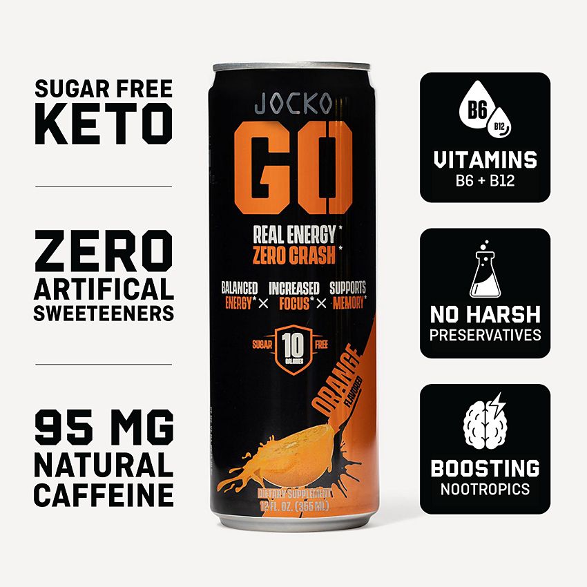 JOCKO FUEL|Discipline GO Energy Drink|Physical & Cognitive Support|Orange-(12 Drinks)