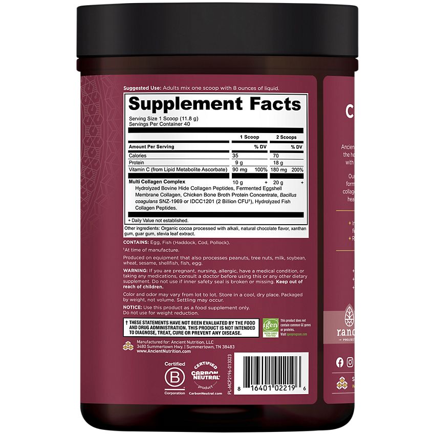 Ancient Nutrition|Chocolate|Multi Collagen Protein Powder|Supports Healthy Skin, Nails & Joints(40 Servings)