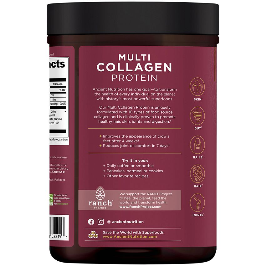 Ancient Nutrition|Chocolate|Multi Collagen Protein Powder|Supports Healthy Skin, Nails & Joints(40 Servings)