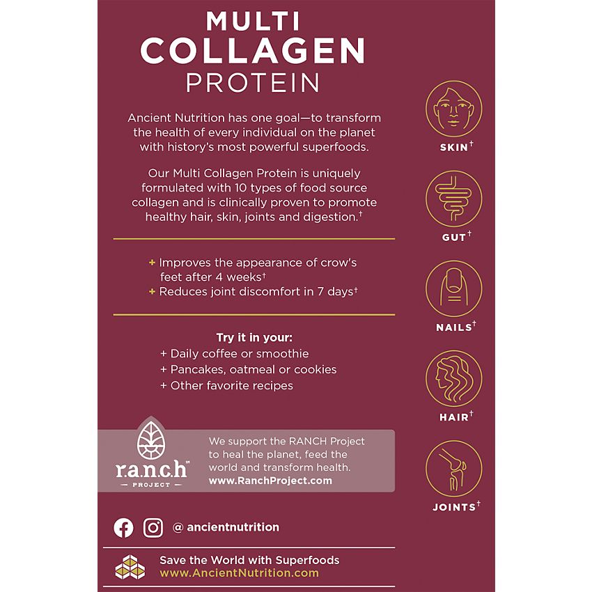 Ancient Nutrition|Vanilla|Multi Collagen Protein Powder|Supports Healthy Skin, Nails & Joints(45 Servings)