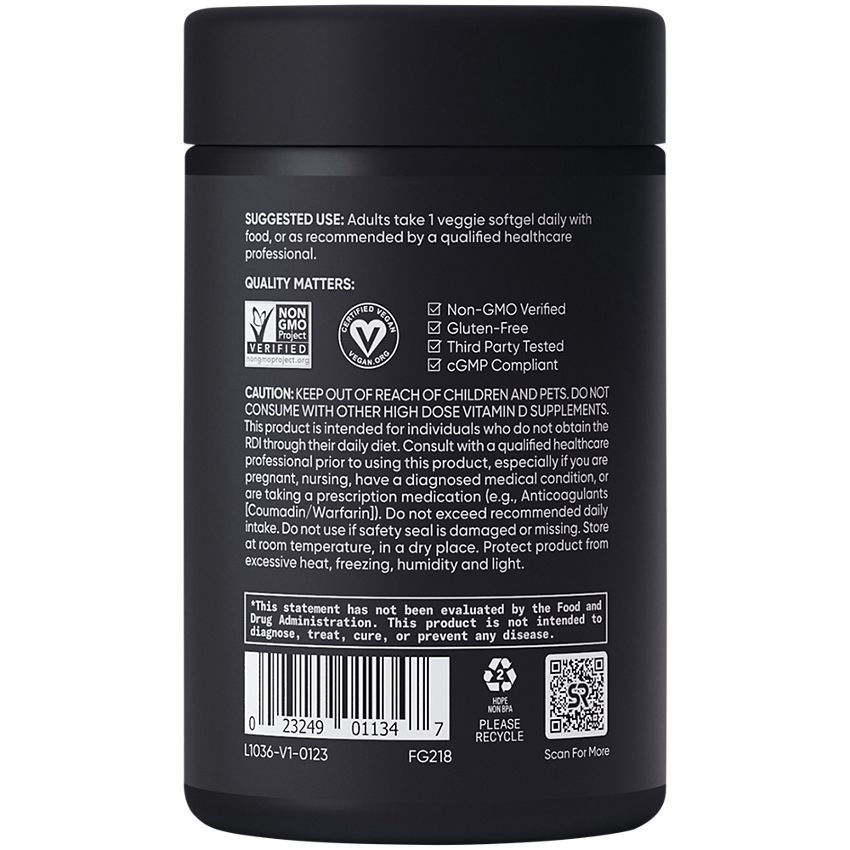 Sports Research Corporation|Plant-Based Vitamin|D3 + K2 as MK-7|Supports Bone Health-60 Softgels)