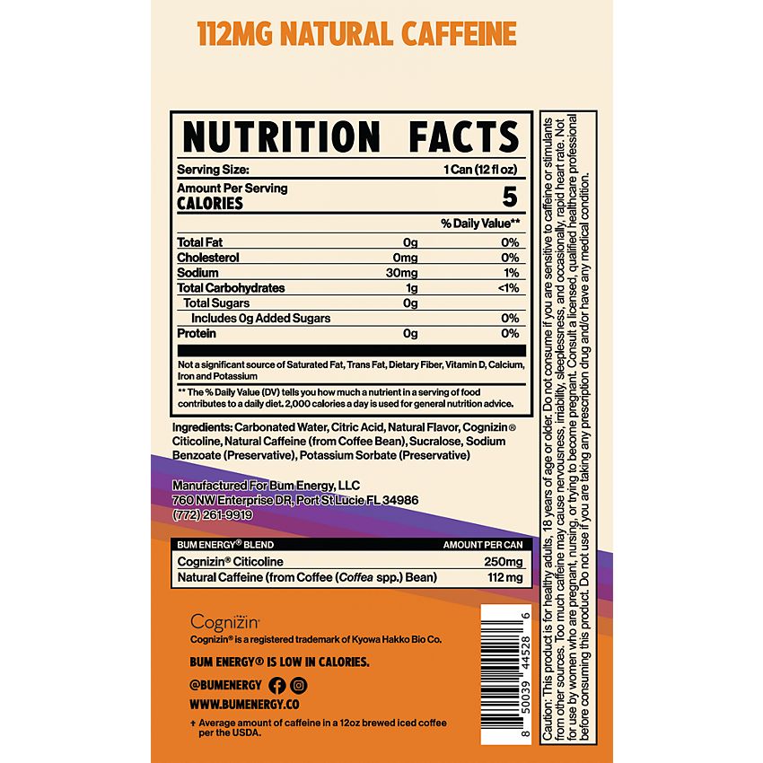 BUM Energy Drink|Orange Sunrise Flavor-(12 Drinks, 12 Fl. Oz. Each)