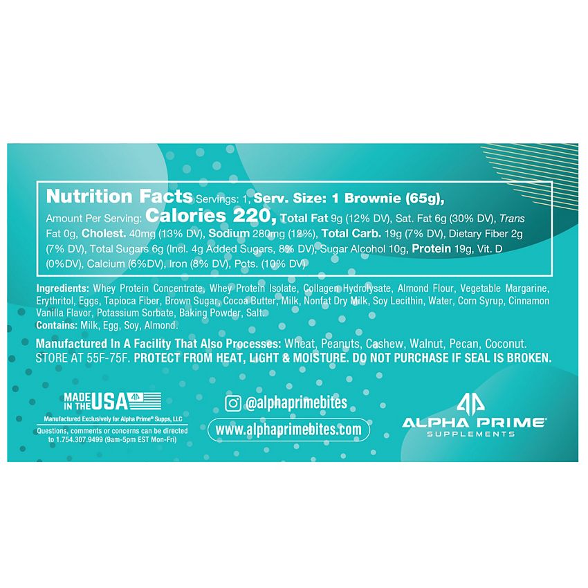 PrimeBites Protein Brownies| Alpha Prime Supplements | Glazed Cinnamon Roll (12 Brownies)