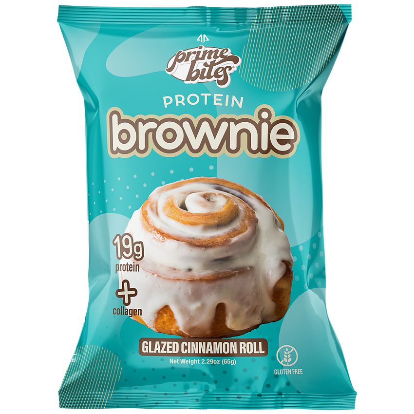 PrimeBites Protein Brownies| Alpha Prime Supplements | Glazed Cinnamon Roll (12 Brownies)