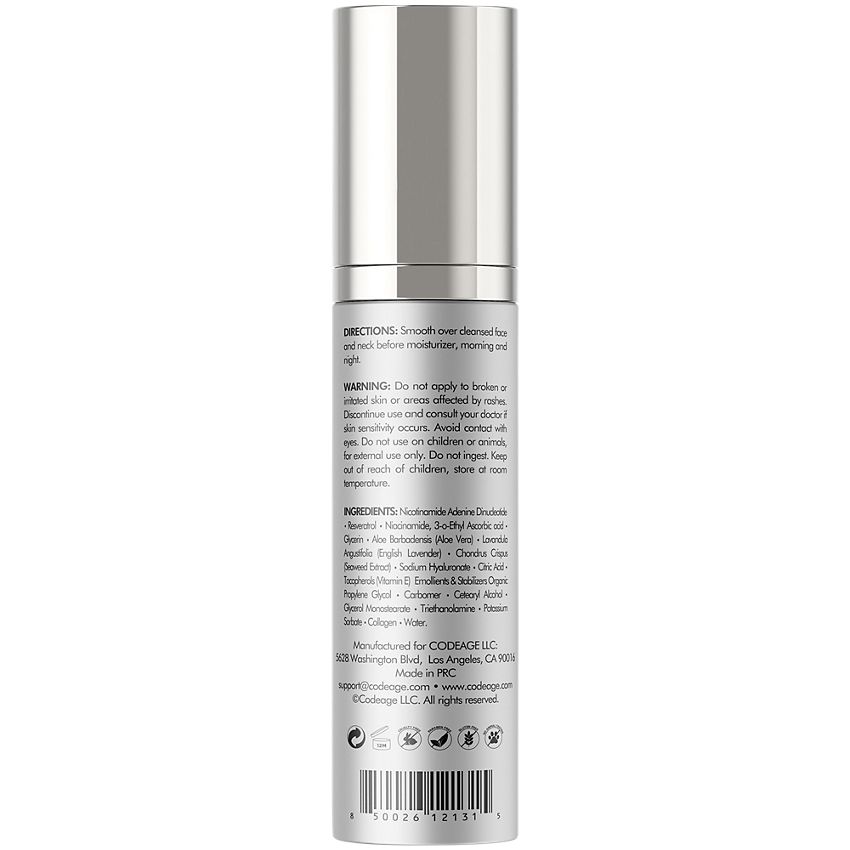 Codeage NAD+ Face Serum with Resveratrol, Niacinamide, Collagen, Aloe Vera, Vitamins C & E (3.4 Fl Oz.)