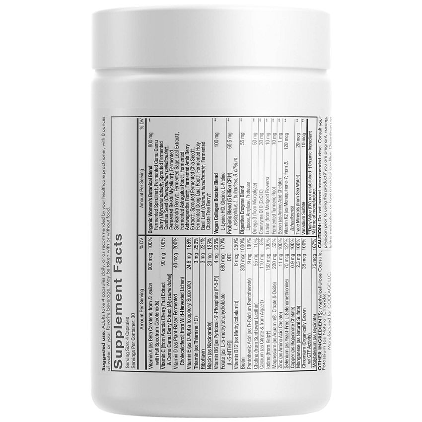 Codeage|Women's Fermented Multivitamin|with 25+ Daily Vitamins, Vegan & Organic Whole Foods (120 Capsules)