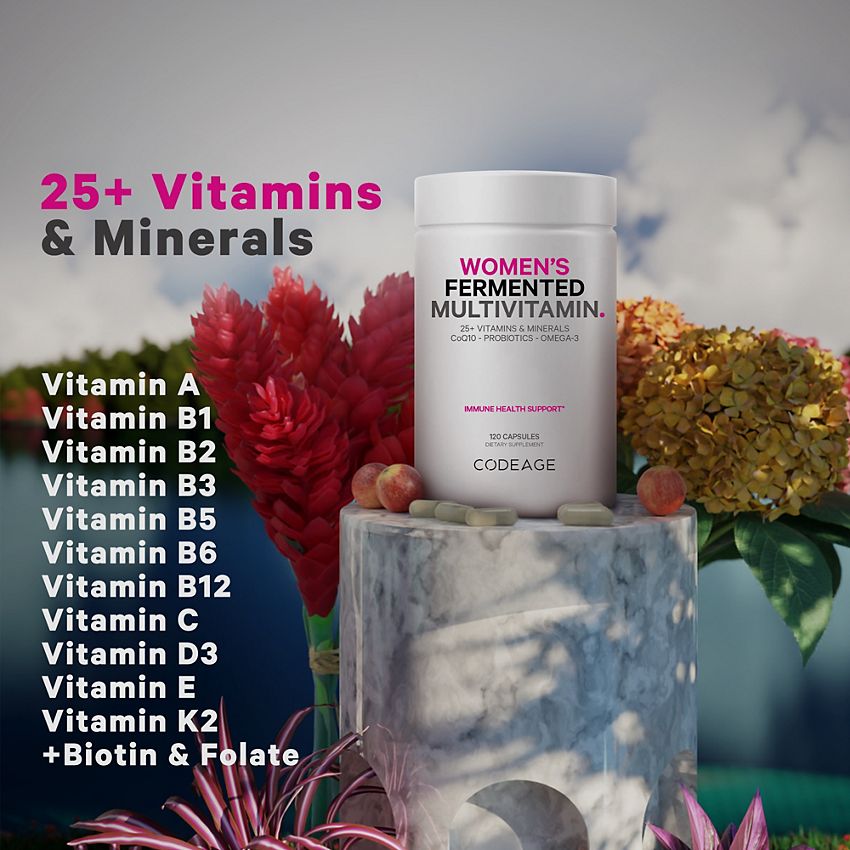 Codeage|Women's Fermented Multivitamin|with 25+ Daily Vitamins, Vegan & Organic Whole Foods (120 Capsules)