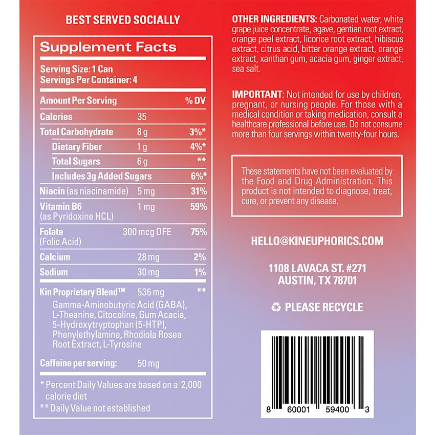 Kin Social Tonics, Inc|Kin Euphorics Drink|Kin Spritz|Infused with adaptogens, nootropics, and botanics-(4 Drinks, 8 Fl. Oz. Each)