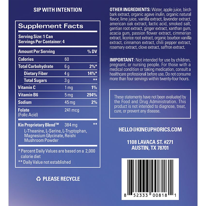 Kin Social Tonics, Inc|Kin Euphorics Drink| Infused with adaptogens, nootropics, and botanics|Lightwave-(4 Drinks, 8 Fl. Oz. Each)