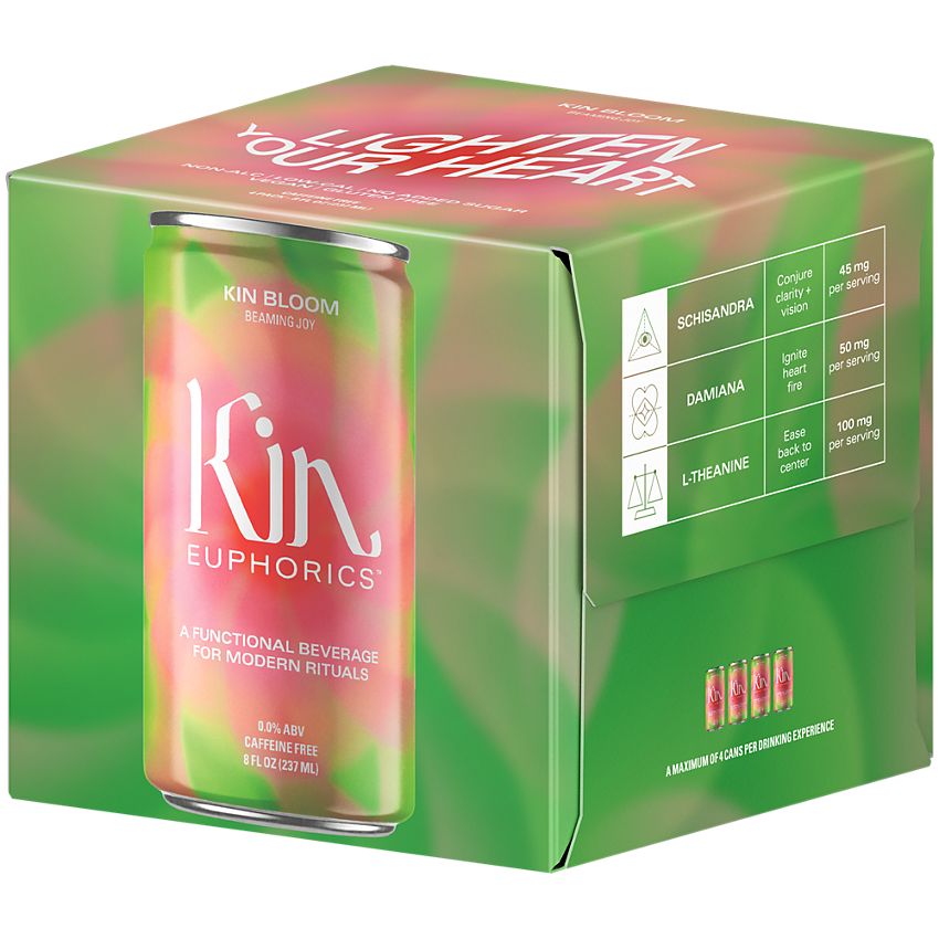 Kin Social Tonics,Inc| Kin Euphorics Drink| Infused with adaptogens, nootropics, and botanics|Kin Bloom-(4 Drinks, 8 Fl. Oz. Each)