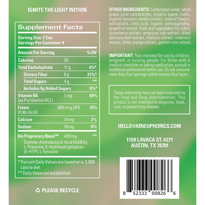Kin Social Tonics,Inc| Kin Euphorics Drink| Infused with adaptogens, nootropics, and botanics|Kin Bloom-(4 Drinks, 8 Fl. Oz. Each)