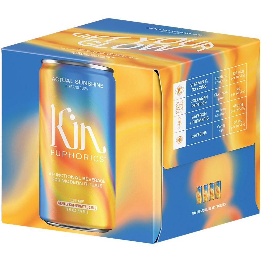 Kin Social Tonics, Inc|Kin Euphorics Drink|Infused with adaptogens, nootropics, and botanics|Actual Sunshine|(4 Drinks, 8 Fl. Oz. Each)