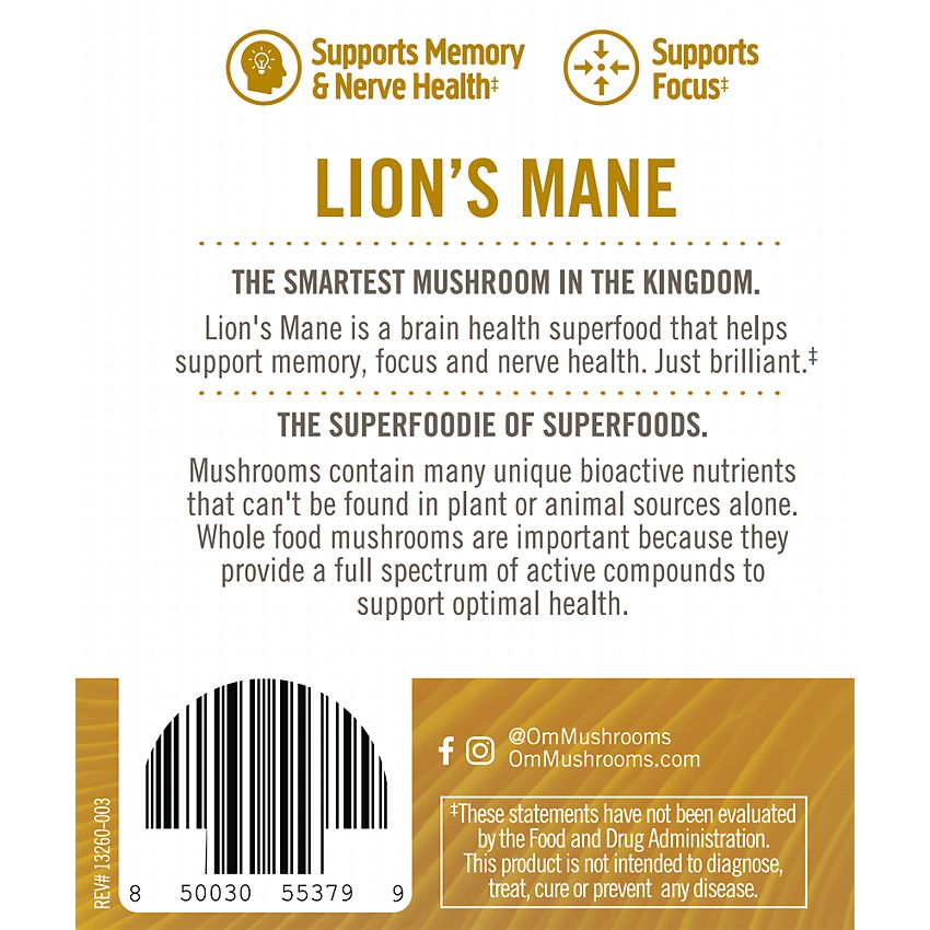 Om Organic Mushrooms|Organic Lion's Mane Mushroom Gummies|Strawberry(60 Gummies)