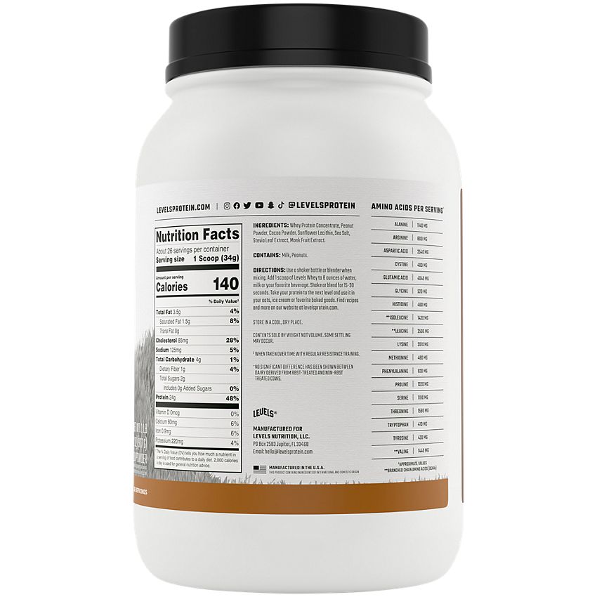 Levels Nutrition|Grass Fed Whey Protein|Chocolate Peanut Butter|(2 Lbs. / 26 Servings)