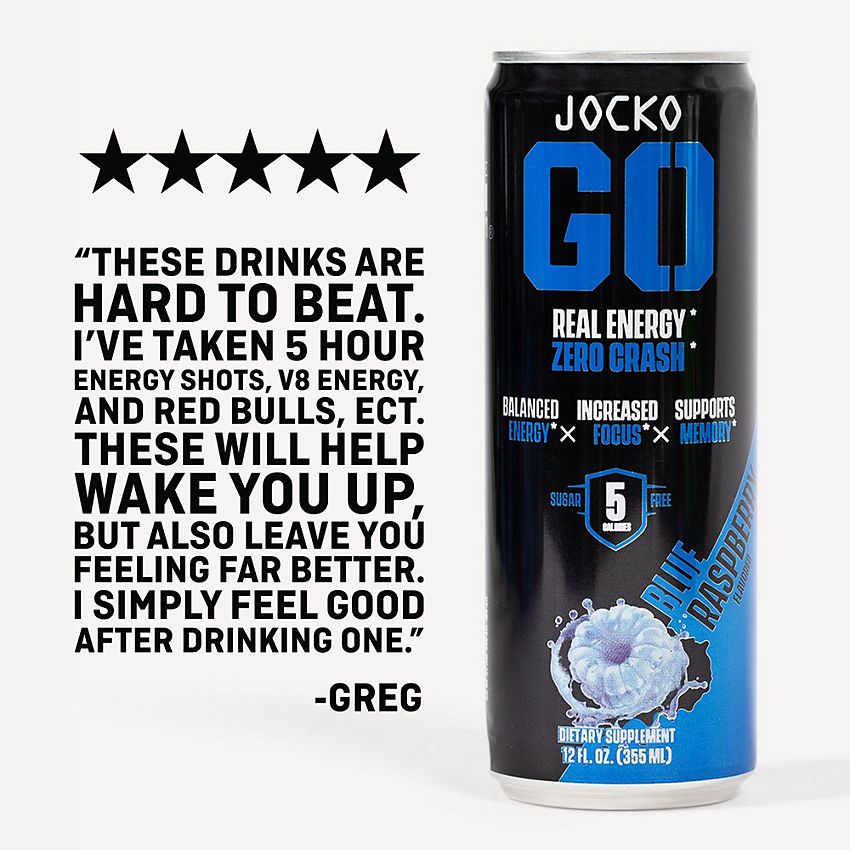JOCKO FUEL Discipline GO Energy Drink – Physical & Cognitive Support – Blue Raspberry (12 Drinks)