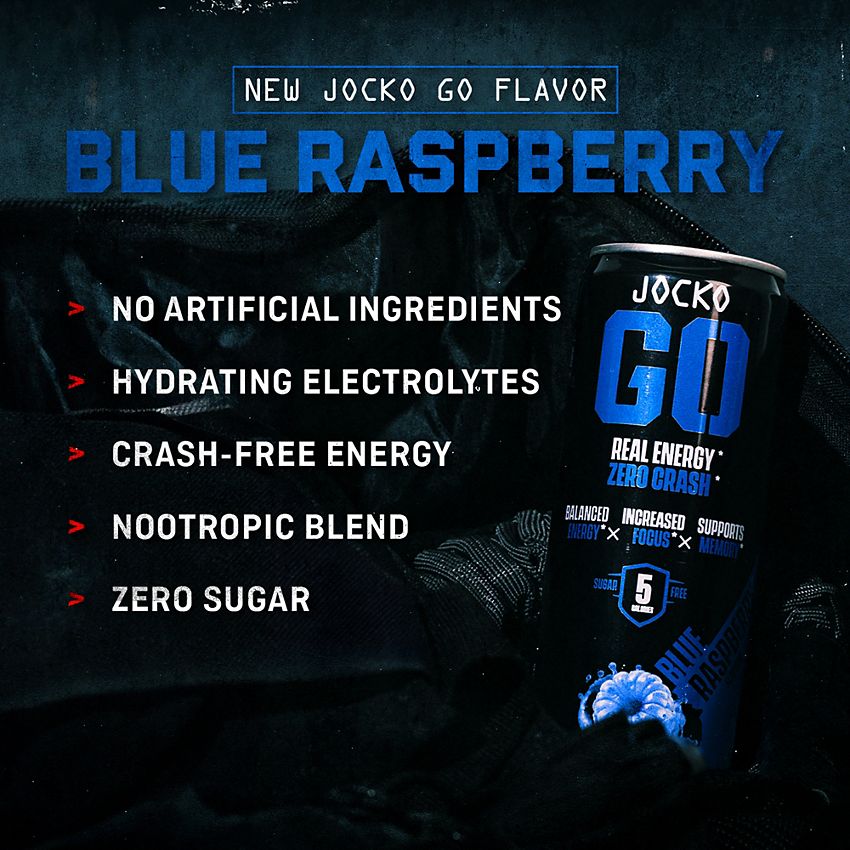 JOCKO FUEL Discipline GO Energy Drink – Physical & Cognitive Support – Blue Raspberry (12 Drinks)