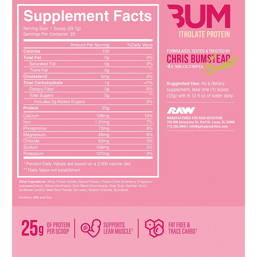 RAW CBUM Series Itholate Protein Powder|Strawberry Bumcake-(1.64 lbs./25 Servings)