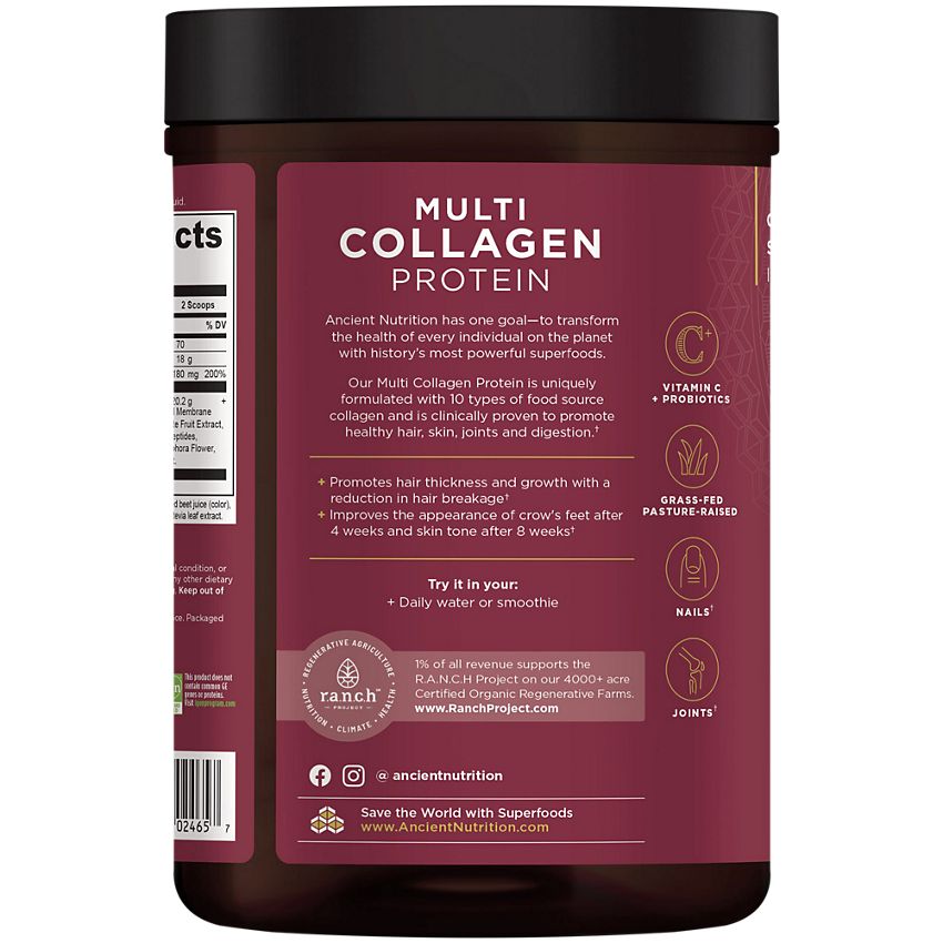 Ancient Nutrition|Guava Passionfruit|Multi Collagen Protein Powder|Beauty Within (45 Servings)