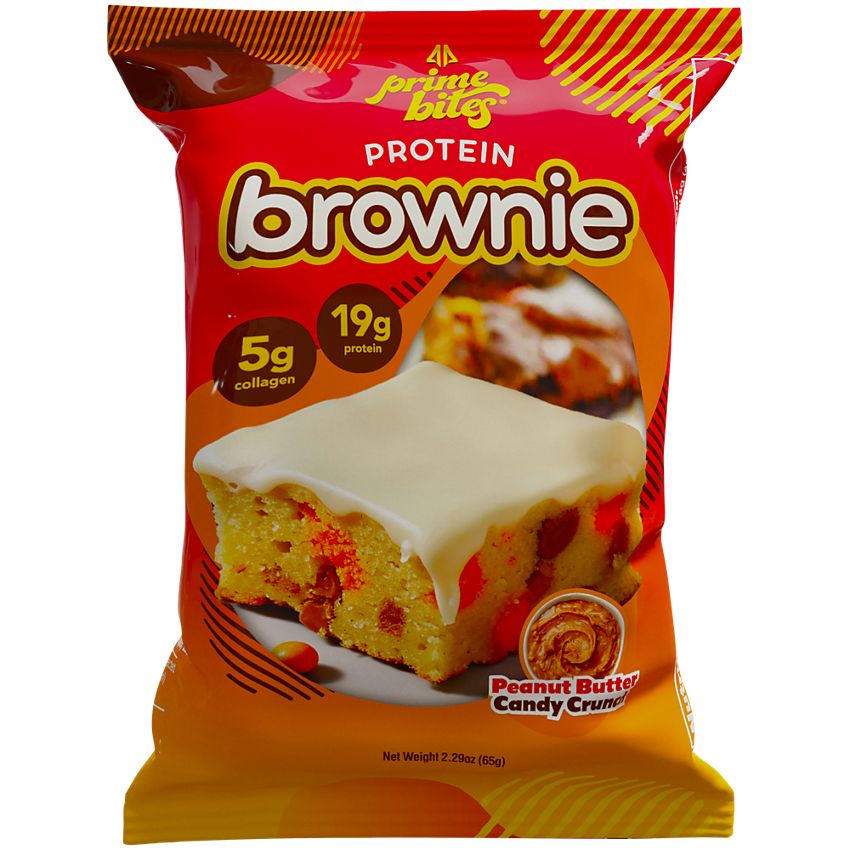 PrimeBites Protein Brownie | Alpha Prime Supplements | Peanut Butter Candy Crunch Flavor (12 Brownies)