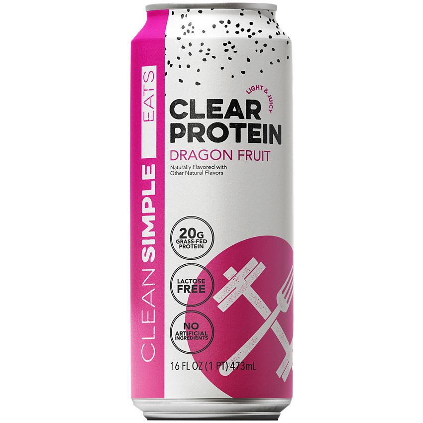 Clean Simple Eats|Clear Protein Drink|Grass-Fed Whey Protein|Dragon Fruit-(12 Drinks , 16 Fl Oz. Each)
