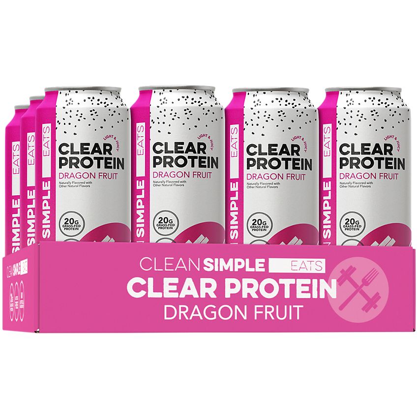 Clean Simple Eats|Clear Protein Drink|Grass-Fed Whey Protein|Dragon Fruit-(12 Drinks , 16 Fl Oz. Each)