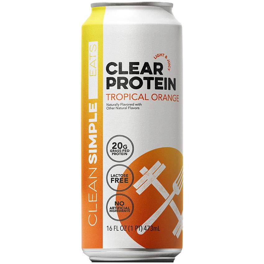 Clean Simple Eats Clear|Protein Drink|Grass-Fed Whey Protein|Tropical Orange-(12 Drinks , 16 Fl Oz. Each)