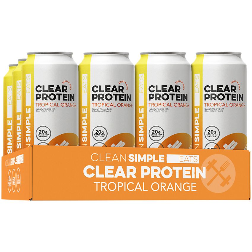 Clean Simple Eats Clear|Protein Drink|Grass-Fed Whey Protein|Tropical Orange-(12 Drinks , 16 Fl Oz. Each)