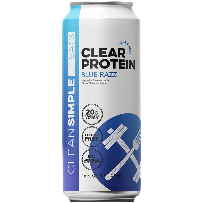 Clean Simple Eats|Clear Protein Drink|Grass-Fed Whey Protein|Blue Razz-(12 Drinks , 16 Fl Oz. Each)