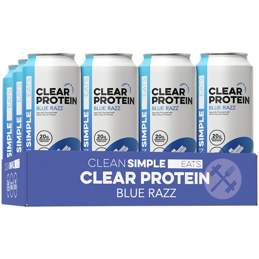 Clean Simple Eats|Clear Protein Drink|Grass-Fed Whey Protein|Blue Razz-(12 Drinks , 16 Fl Oz. Each)