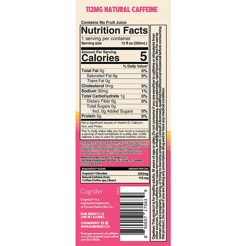 BUM Energy Drink|Pink Lemonade Flavor-(12 Drinks, 12 Fl. Oz. Each)