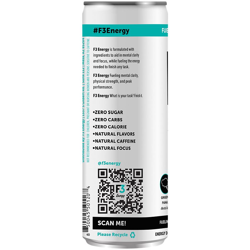 F3 Energy Energy Drink - Supports Mental Focus and Muscle Building - Tropical Theory (12 Drinks, 12 Fl Oz. Each)
