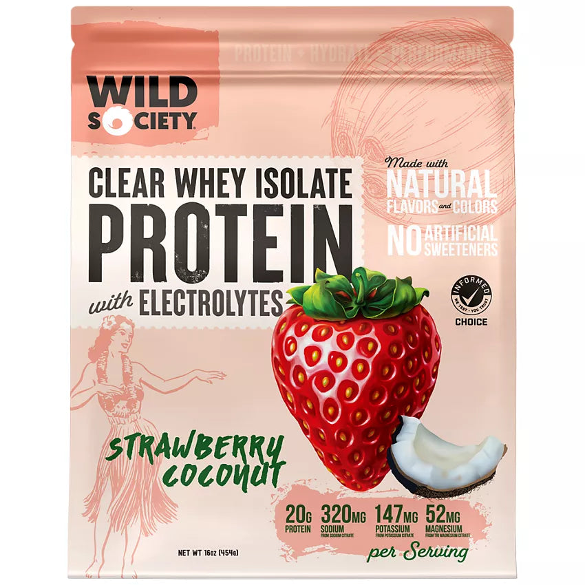 Wild Society Clear Whey Isolate Protein Powder with Electrolytes - Strawberry Coconut (16 Oz. / 16 Servings)