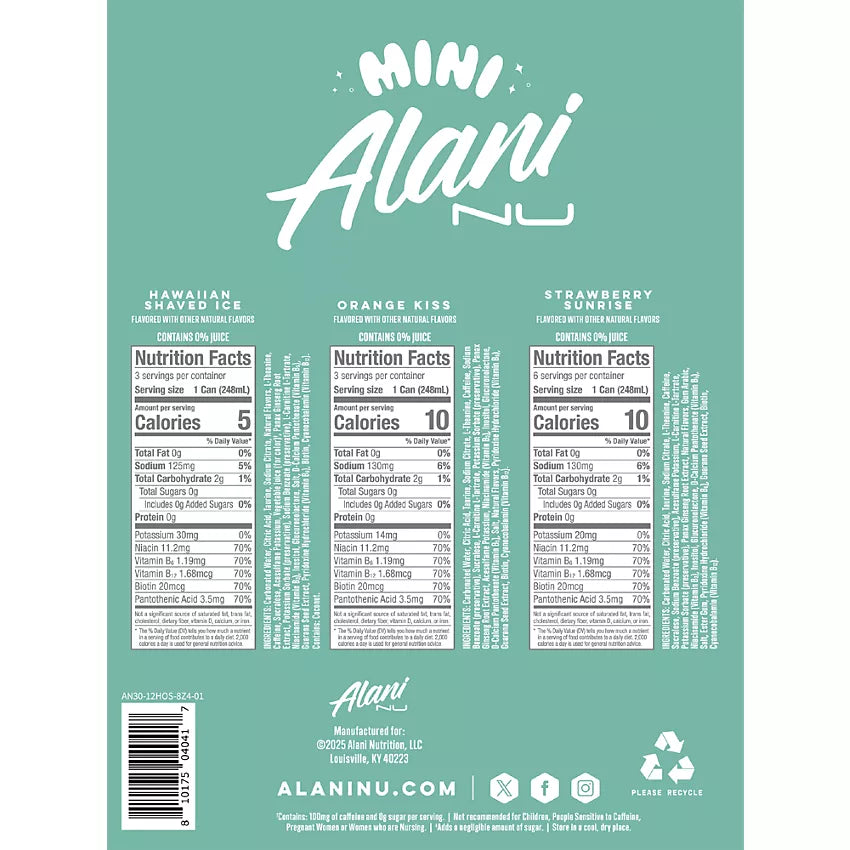 Alani Nu Mini Energy Drink - Paradise Variety Pack - Limited Edition (12 Drinks, 8.4 Fl. Oz. Each)