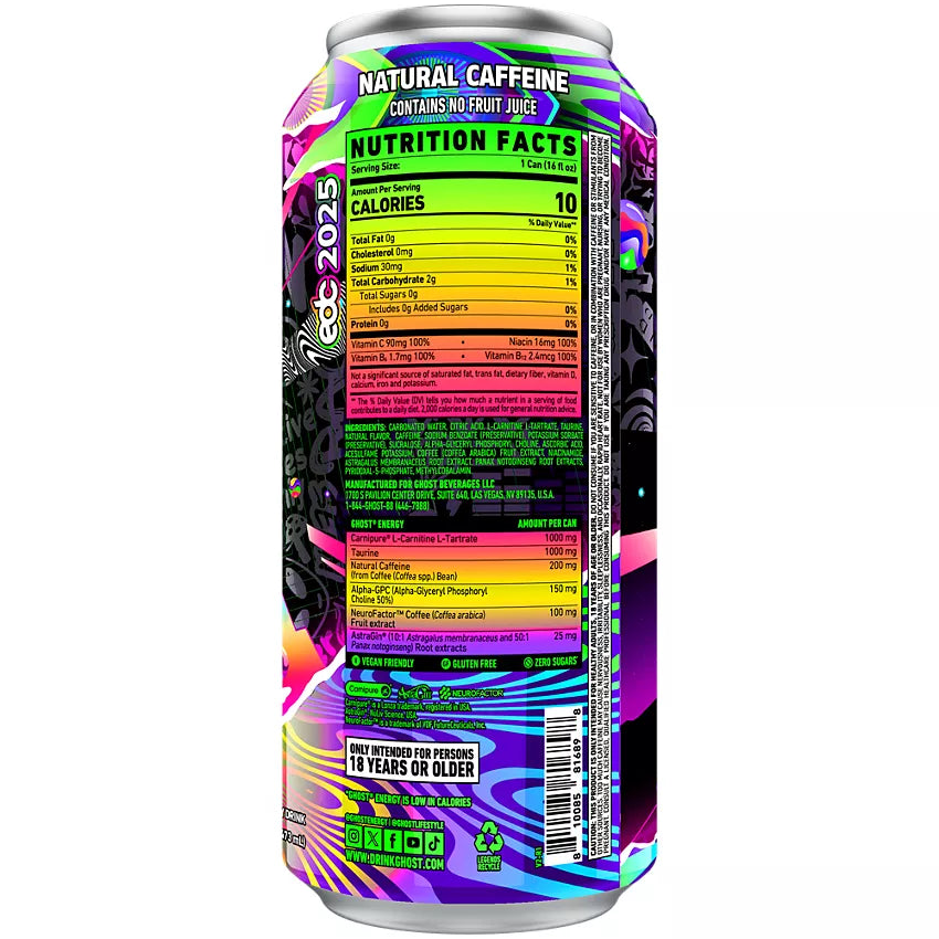 GHOST Energy GHOST Energy Drink - Zero Sugar - EDC Electric Limeade (12 Drinks, 16 Fl Oz. Each)