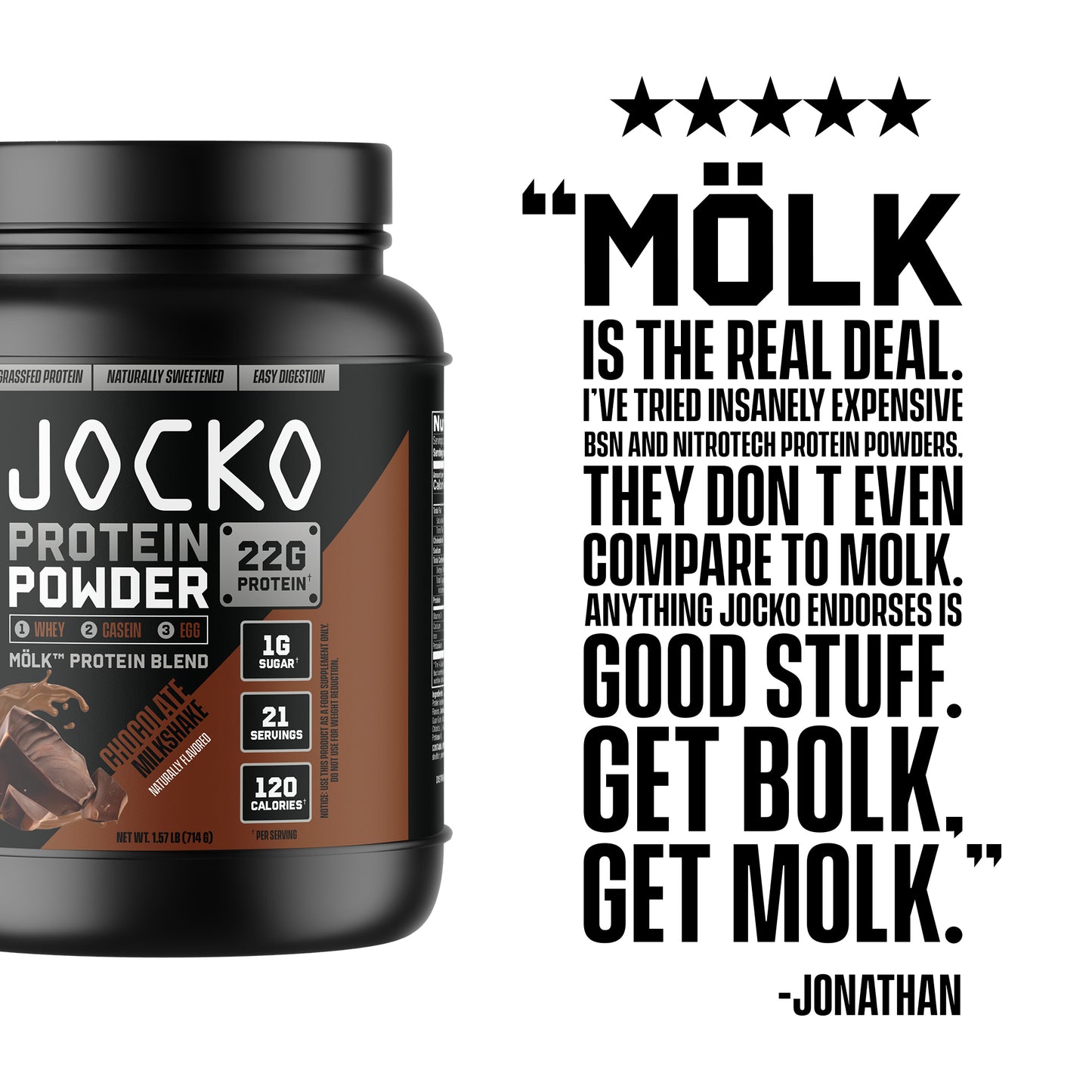 Jocko Molk Chocolate Protein Powder-21 Servings