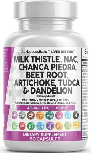 Clean Nutraceuticals | Milk Thistle NAC Chanca Piedra Beet Root Artichoke Dandelion Root - Liver Cleanse Detox & Repair Supplement Plus TUDCA Choline & Ginger 60 Count