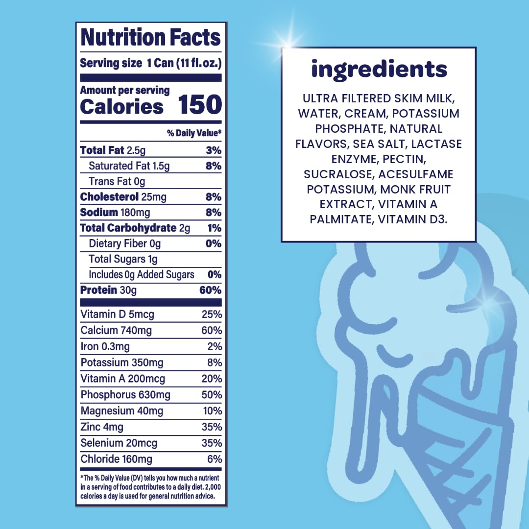 Nurri - 30g Protein Ultra Filtered Milk Shake – Vanilla - Lactose Free, Low Sugar, 150 Calories, 10 Vitamins and Minerals - 11 fl oz, 12 Cans