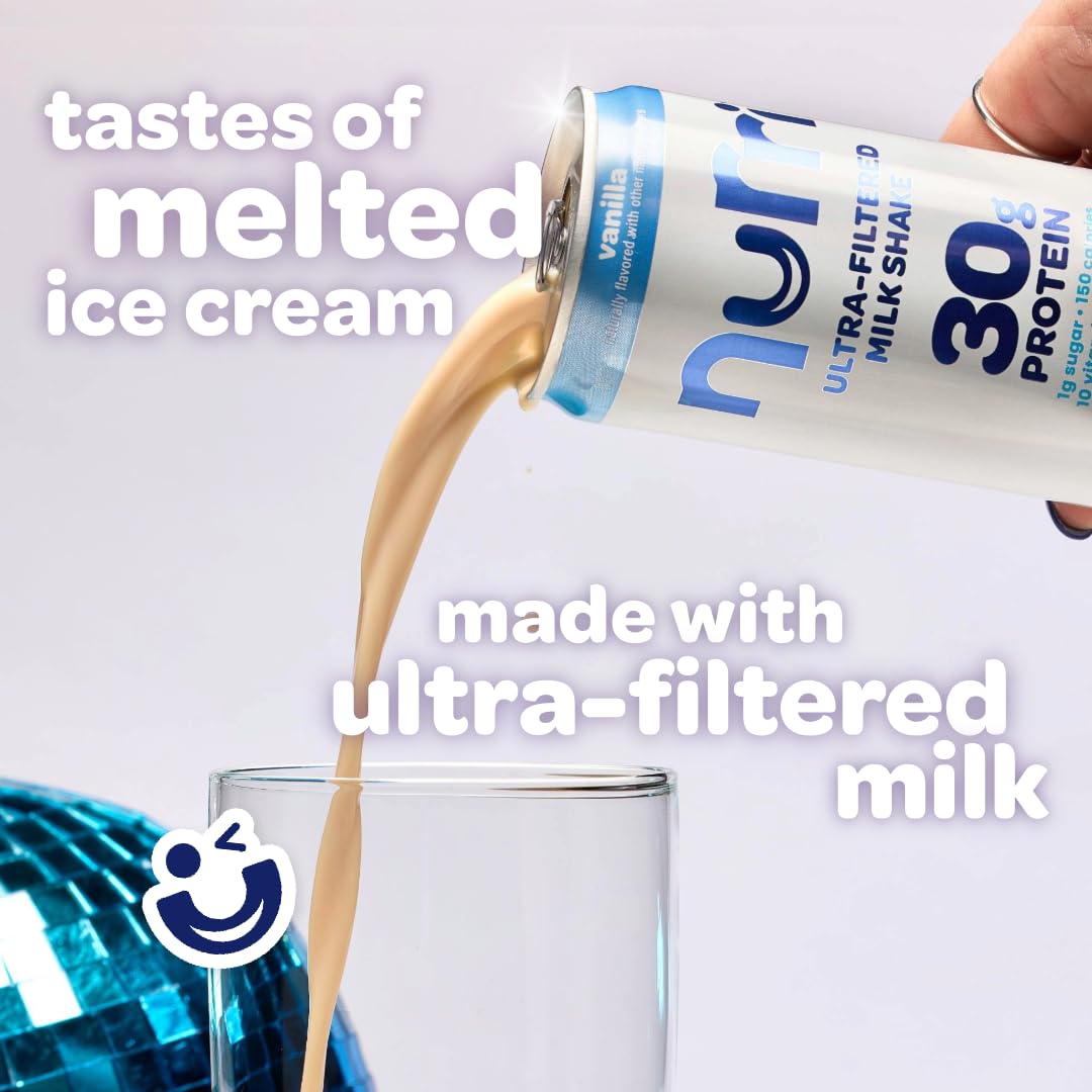 Nurri - 30g Protein Ultra Filtered Milk Shake – Vanilla - Lactose Free, Low Sugar, 150 Calories, 10 Vitamins and Minerals - 11 fl oz, 12 Cans