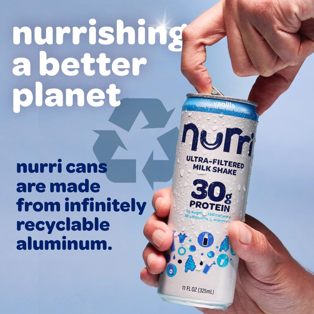 Nurri - 30g Protein Ultra Filtered Milk Shake – Vanilla - Lactose Free, Low Sugar, 150 Calories, 10 Vitamins and Minerals - 11 fl oz, 12 Cans