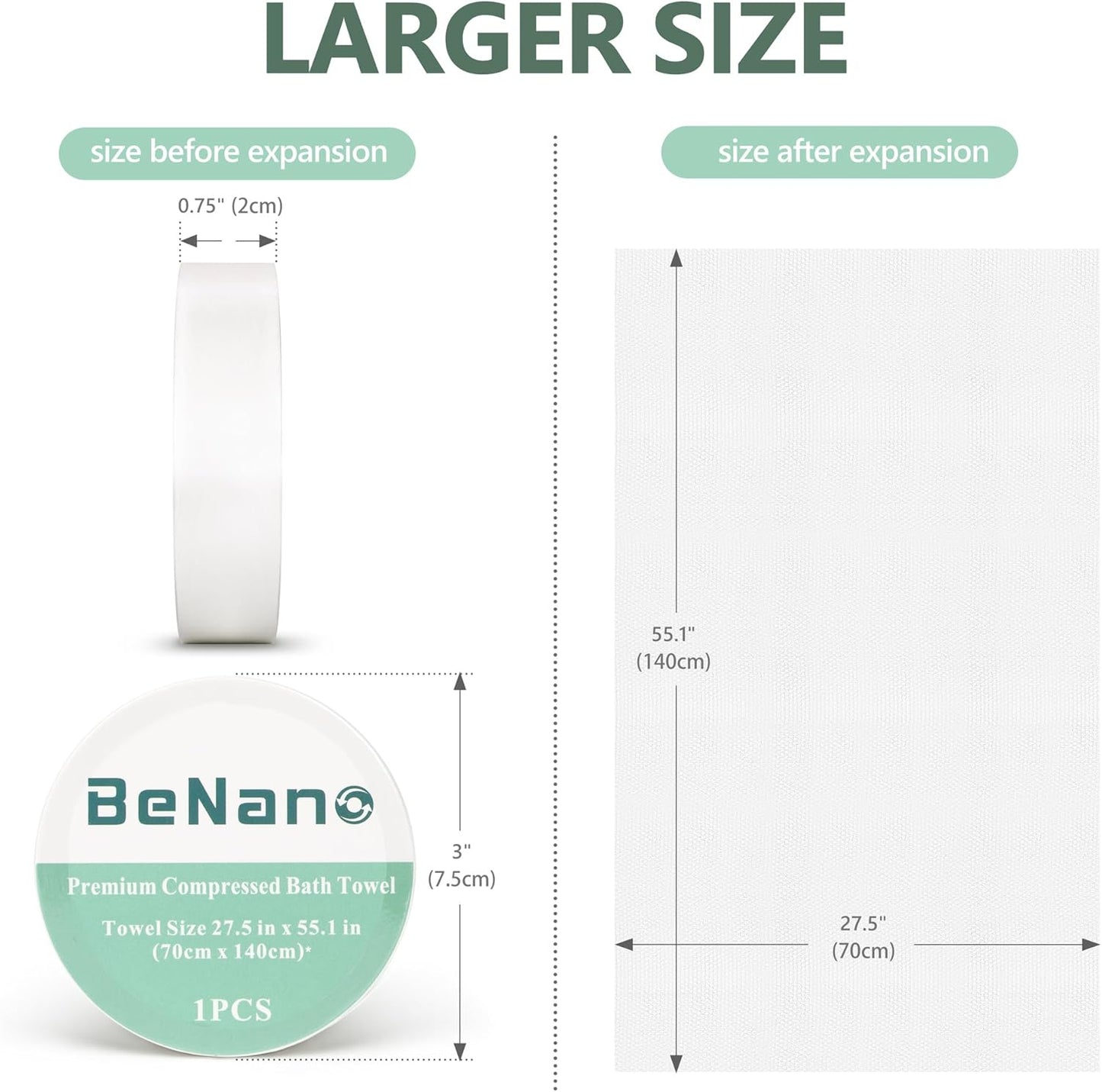 Premium Compressed Towel Tablets Disposable Towel 55.1 in x 27.5 in Large Bath Towel Travel Towel Reusable for Hotel Camping Sports Hiking Beach Swimming Vacation (55.1" x 27.5" (5 Pack))