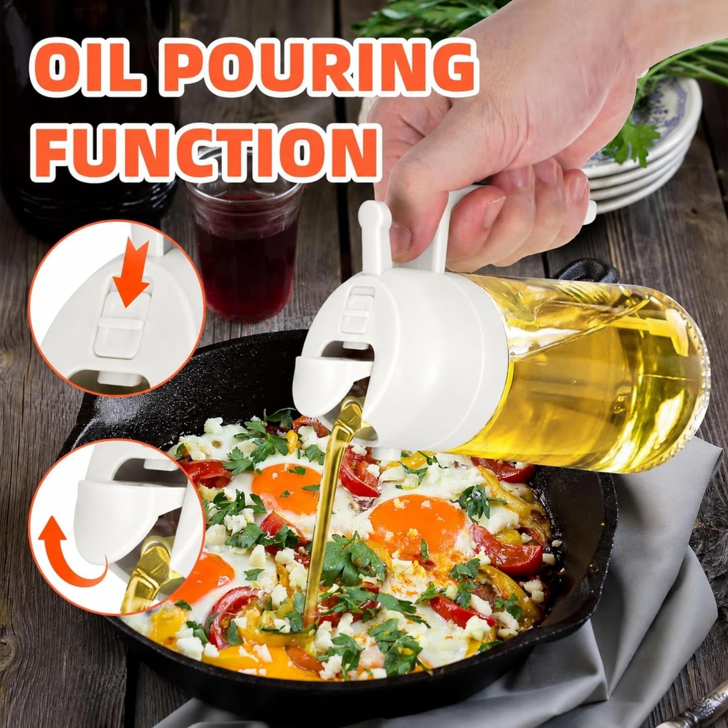 16oz/470ml Oil Sprayer for Cooking, 2 in 1 Glass Olive Oil Dispenser Bottle for Kitchen, Air Fryer, Salad & BBQ, Leakproof Design
