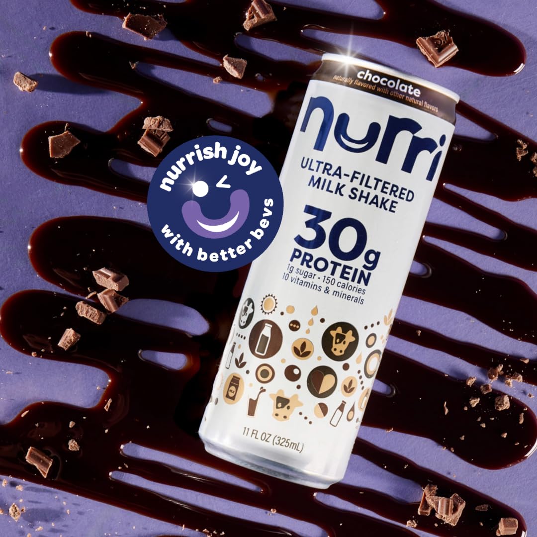 Nurri - 30g Protein Ultra Filtered Milk Shake – Chocolate - Lactose Free, Low Sugar, 150 Calories, 10 Vitamins and Minerals - 11 fl oz, 12 Cans