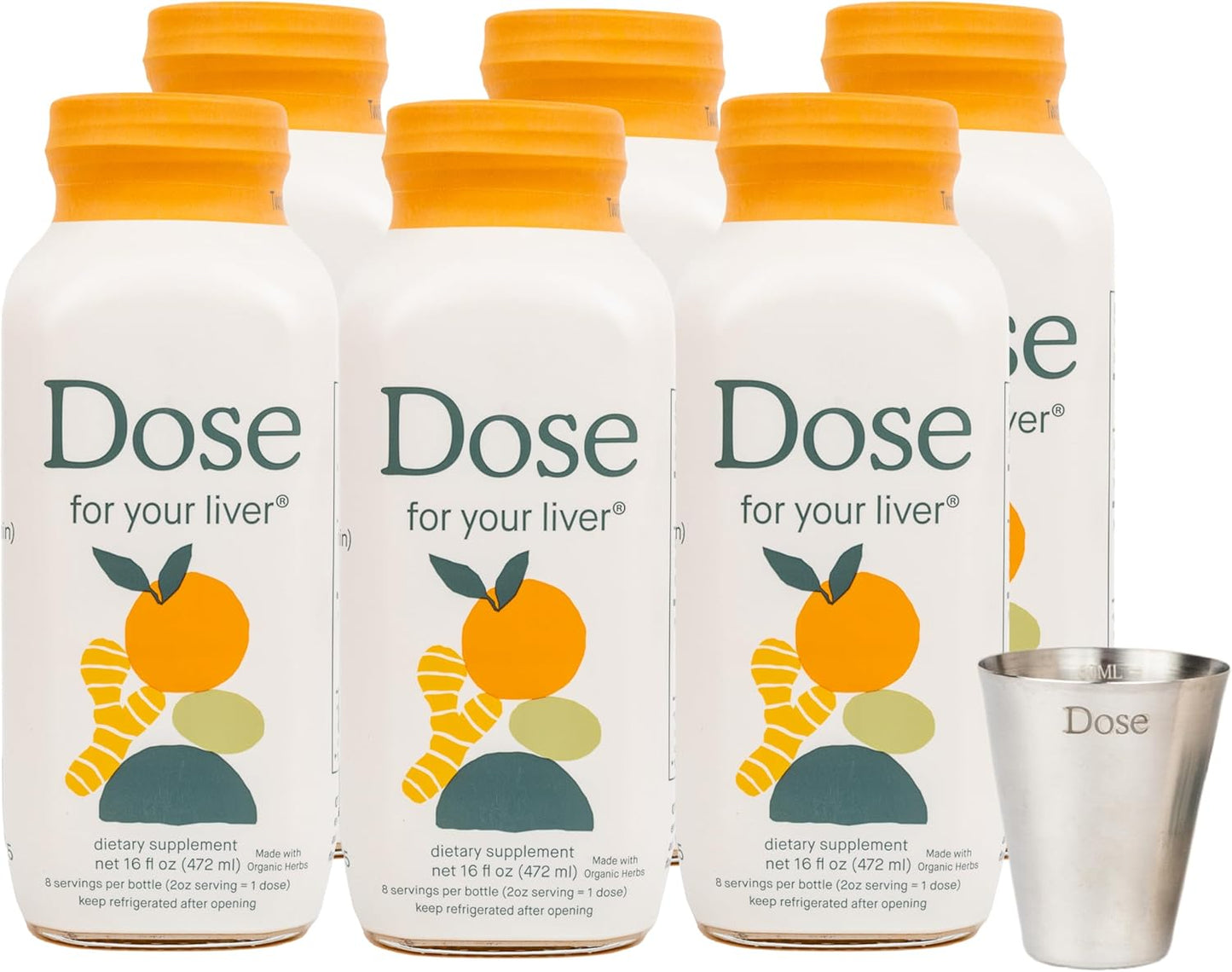 DOSE for Your Liver Cleanse Detox & Repair, Organic Milk Thistle Supplement with Turmeric, Dandelion, Ginger, and Orange, Promotes Optimal Liver Function,16oz Bottle, 6 Pack (6 Week Supply)