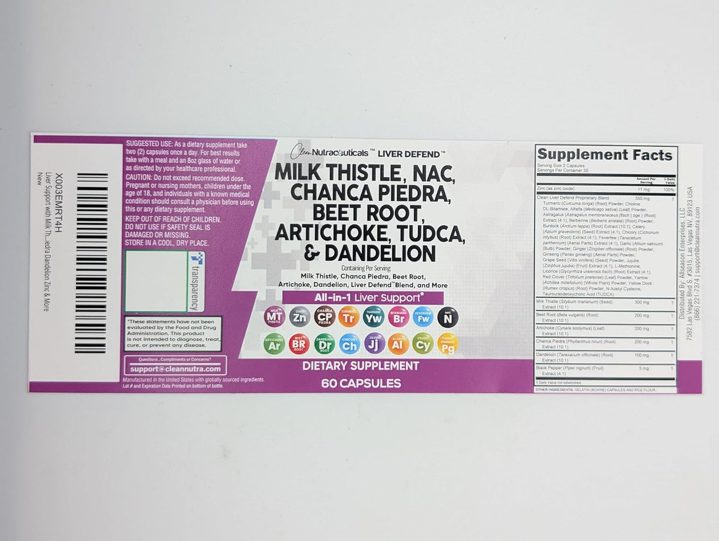 Clean Nutraceuticals | Milk Thistle NAC Chanca Piedra Beet Root Artichoke Dandelion Root - Liver Cleanse Detox & Repair Supplement Plus TUDCA Choline & Ginger 60 Count